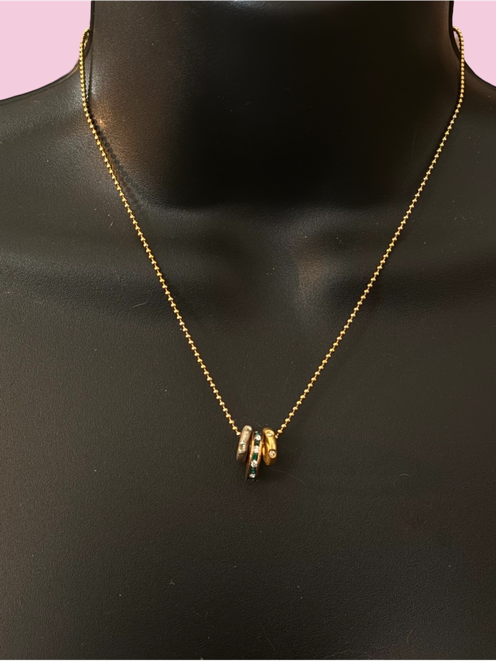 Vintage gold tone circle ring charms necklace